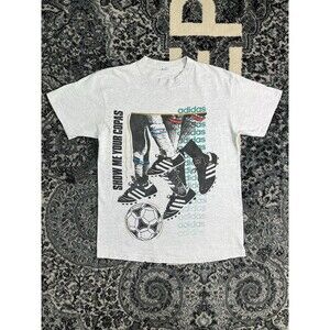 Mens vintage 90s Adidas "Show Me Your Copas" graphic t-shirt Size Large Grey